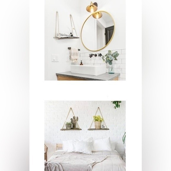 Boho Rustic Wall Hanging Wood Floating Shelves, Set of 2 - Picture 9 of 15